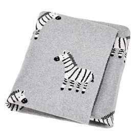 Nevni Cute Zebra Knitted Soft Cotton Reversible Baby Blankets For Newborn Boy Girls, Grey, 80 cm x 100 cm