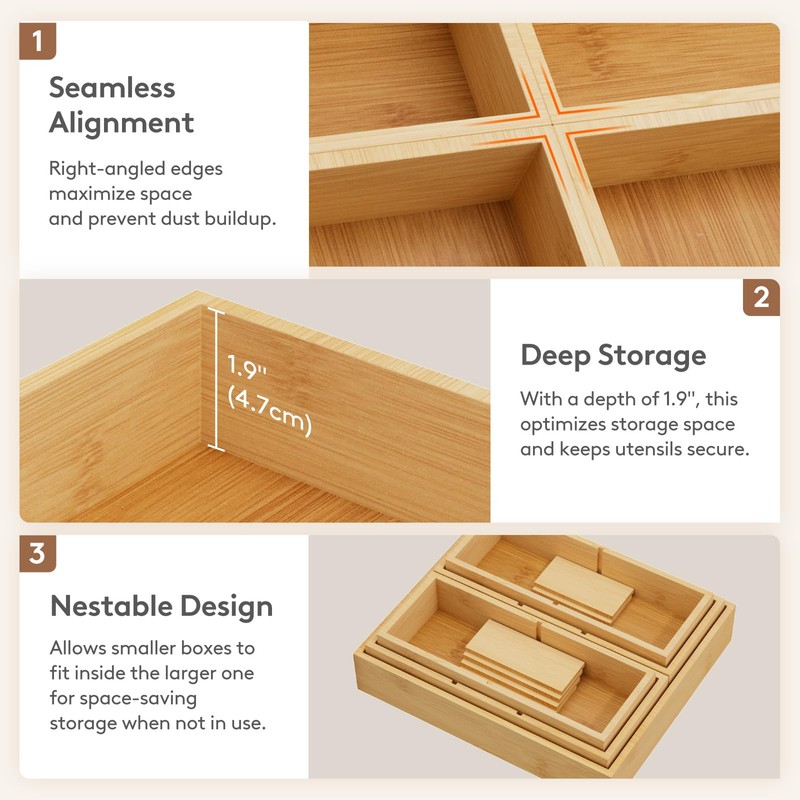 Lifewit Drawer Organizer 15 Pack(33 Grid) with 18 Inserts, Wooden