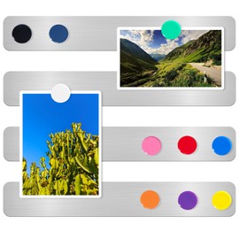 DUJEQM Magnetic Board Frameless Stainless Iron Board Metal Strips, Magnet Bulletin Board Magnetic Strips with Adhesive Backing Memo Magnet Board Bar with 10 Colorful Magnet for Home Office School,4PCS