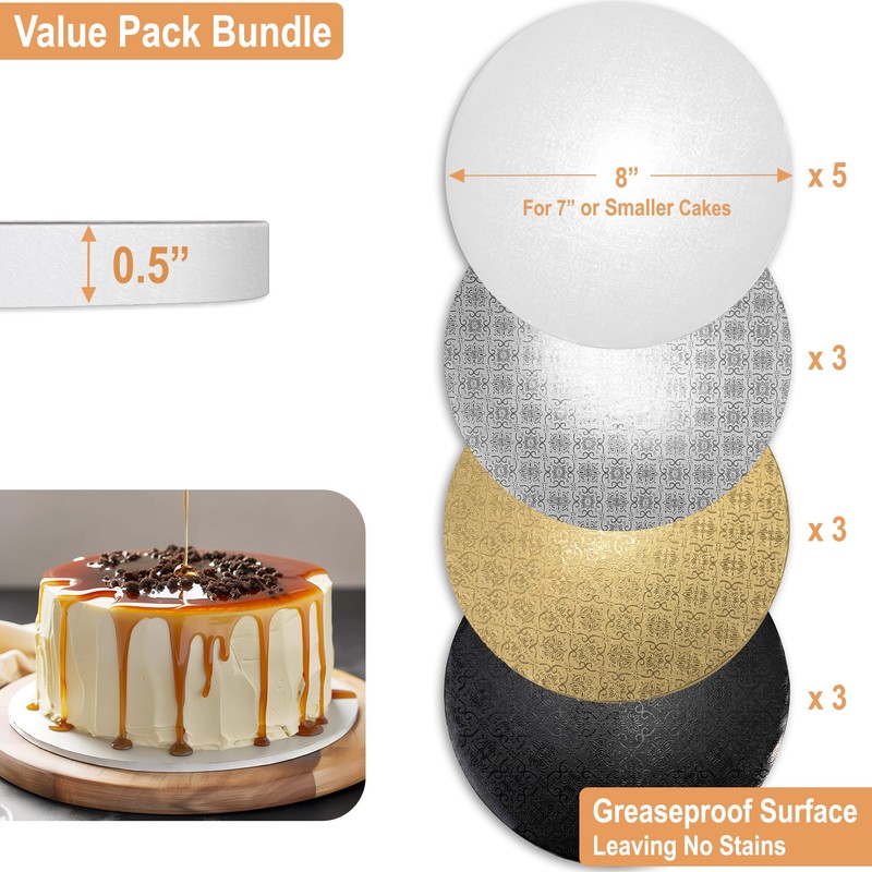 BOARDS+ 14 Pack Cake Drums 8 inch in White, Silver,