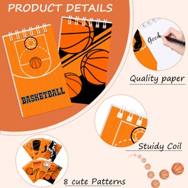 Lebsitey Basketball Mini Notepads, 24 Pcs Multicolor Style Pocket Notebooks Spiral Mini Notebook for Birthday Party Supplies Basketball Sport Party Favors, 8 Styles
