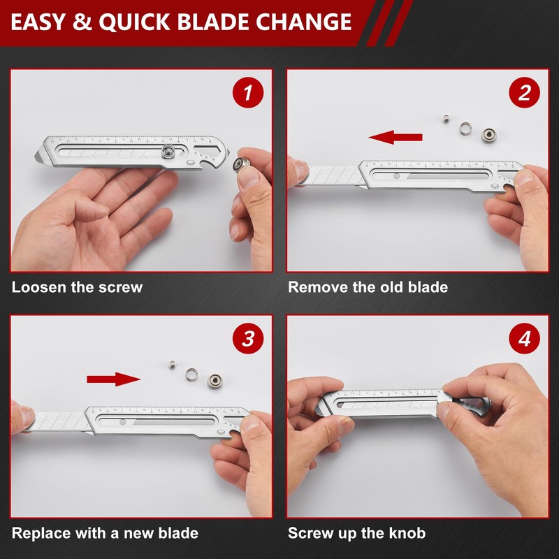 BECOWIN 7-In-1 Mutipurpose Utility Knife, Stainless Steel Retractable Box Cutter,