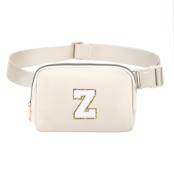 Belt Bag Fanny Pack Crossbody with Chenille Initial Letter Patch