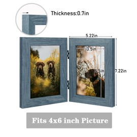 Frametory, 4x6 Double Picture Frame Hinged 2 Photos Frame Collage, Desk Picture Frame with Glass, Side by Side Frame Vertical (Blue, 1 Pack)
