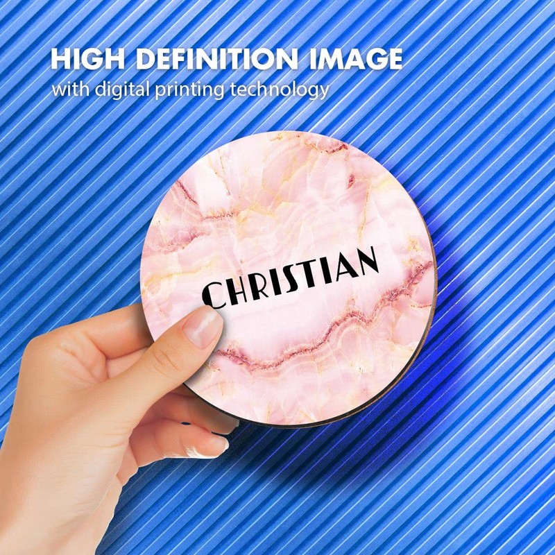 1 x Round Coaster - Name Christian Marble Stone Texture