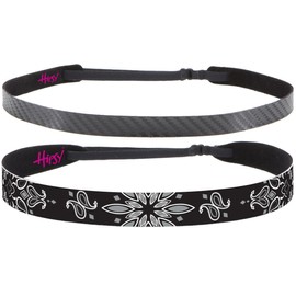 Hipsy Women's Fashion Adjustable No Slip Casual Style Hair Headband Multi 2-Pack (Black Bandana & Black Tech)