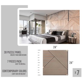 Lineacraft 3D Wall Panel MDF + PVC. Panel 7 - Pack 24.0 x 24.0 in. Color Light Oak for Interior Wall Decor, Living Room, Bedroom, Office.