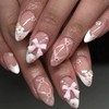 Almond Press on Nails Pink Medium Flower Fake Nails with