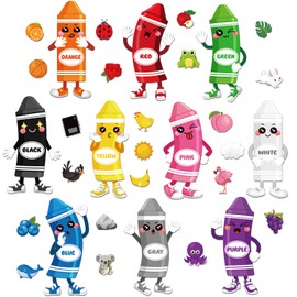 Outus 32 Pcs Color Bulletin Board Set for Classroom, Crayon Classroom Boarders Color Posters Cutouts with 80pcs Adhesive Glue Point Dots for Toddler Preschool Learning Decorations