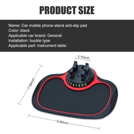 Nowkont Pack-1 Car Dashboard Anti-Slip Mat, Multi-Function Mobile Phone Holder Parking Number Plate, Soft Waterproof PVC Storage Mat with 360 Degree Rotating Bracket, Universal for Cars (Black & Red)