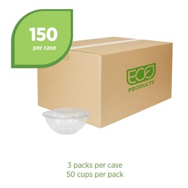 ECO PRODUCTS Compostable 24oz Salad Bowl, Clear PLA Plastic, With Lid, Case of 150, Grab 'n' Go Round Cold Takeout Food Containers, Renewable Plant-Based, Disposable, ASTM Compliant, BPI-Certified