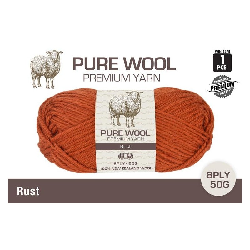 Yatsal Premium 3-Ply Pure Wool Yarn 50 g, Rust