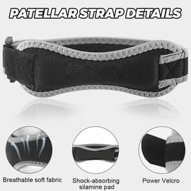 OPVYAEU Pack of 2 knee straps, black, Tendon knee strap, patella knee bandage, patella tendon bandage, adjustable bandage knee for men and women during sports, gray