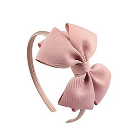 Koolgil Baby Girl's 4 Inch Double Layer Bow knot Headband Pure Color Ribbed Band Hair Hoop (Lotus Root Pink)