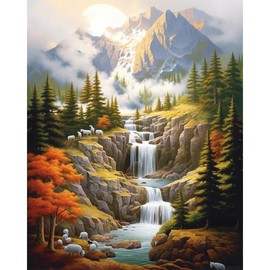 changjiawujin Snow Mountain Paint by Numbers Kit for Adults,Landscape Forest Paint by Number Kits Nature,DIY Acrylic Drawing Paintwork Crafts with Paintbrushes 16 * 20 inch