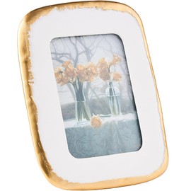 ZIHARA 4x6 Picture Frame, Ornate Photo Frame, Hand-Crafted Resin Table Frame, Hanging Frames with Easel, Hook & Mat, for Table Top & Wall Gallery (White Gold)