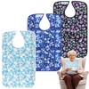 Adult Bibs - 3 Pcs Washable Clothing Protector with Crumb Catcher, Reusable Waterproof Large Feeding Adult Bibs Blue