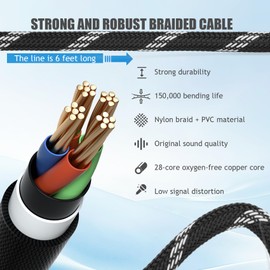 ATEUNLR Pro XLR Cables - 5 Pack: 6ft Quad-Core Twisted Dual-Shielded Nylon-Braided Oxygen-Free Copper (OFC) 3-Pin Male-to-Female Microphone Cables