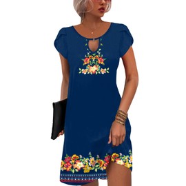 ETCYY NEW 2024 Petal Short Sleeve Summer Dresses for Women Boho Floral Print Sundresses Swing Beach Dress