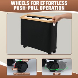 Toilet Paper Organizer with Wheel Bamboo Toilet Paper Storage with Lid and Handle 23L Toilet Paper Holder for Bathroom Free Standing Toilet Paper Basket for 9-12 Rolls Bathroom Accessories,