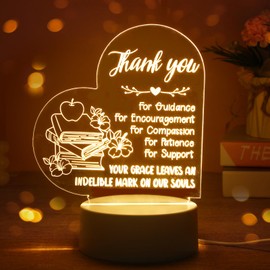 MARFOREVER Teachers Appreciation Gifts Teachers Acrylic LED Night Light Heart Teacher Gifts for Women and Men from Students Thank You Gifts for Graduation Retirement Birthday Christmas Present Ideas