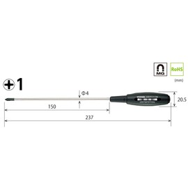 Vessel Cushion Grip Screwdriver (Narrow Shaft Model), +1X150