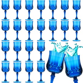 24 Pcs Patterned Plastic Wine Glasses Colorful Goblet Champagne Flutes Glasses Vintage Style Dishwasher Safe Drinking Glasses for Wedding, Reception, Grand Event Party Supplies (Blue)