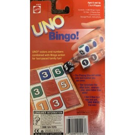 Mattel Rare Mattel Bingo Uno 1998 Classic Vintage Game Ages 6 & Up Card Dice with Pouch