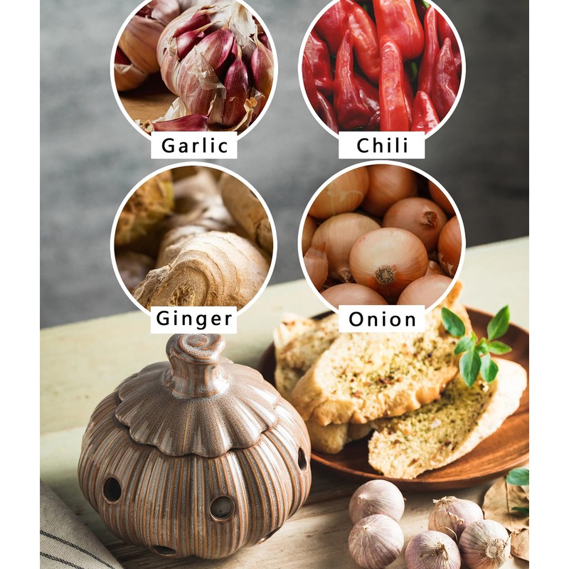 Ceramic Garlic Keeper with Lid and Holes Garlic Saver and