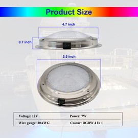 Vcanuplms Marine Boat Dome Lights, 5.5 Inch RGBW LED Boat Cabin Light with Toggle Switch, 12V Interior Lights with Stainless Steel Surface Mount