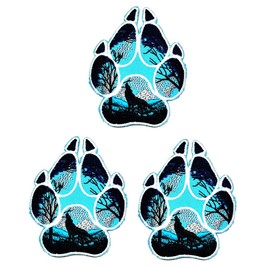 Umama Patch Set of 3 Wolf Dog Paws Foot Cartoon Patch Wolf Howling Full Moon Iron on Patches for Kids Clothing Sew on Appliques Dress Clothes Backpacks Vest Jeans Jackets Hats