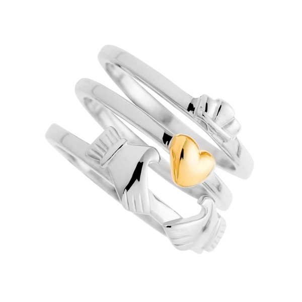 Galway Three Part Claddagh Silver/Gold Ring, Sterling Silver, No Gemstone