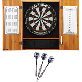 Viper Metropolitan Oak Steel Tip Dartboard Cabinet, Viper Razorback Sisal Dartboard, and Viper Underground Raven Steel Tip Darts 25 Grams