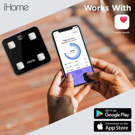 iHome Digital Bluetooth Smart Scale for Body Weight, Weight Scale, Including BMI, Body Fat, Muscle Mass, Batteries Included (Black Smart Bluetooth)