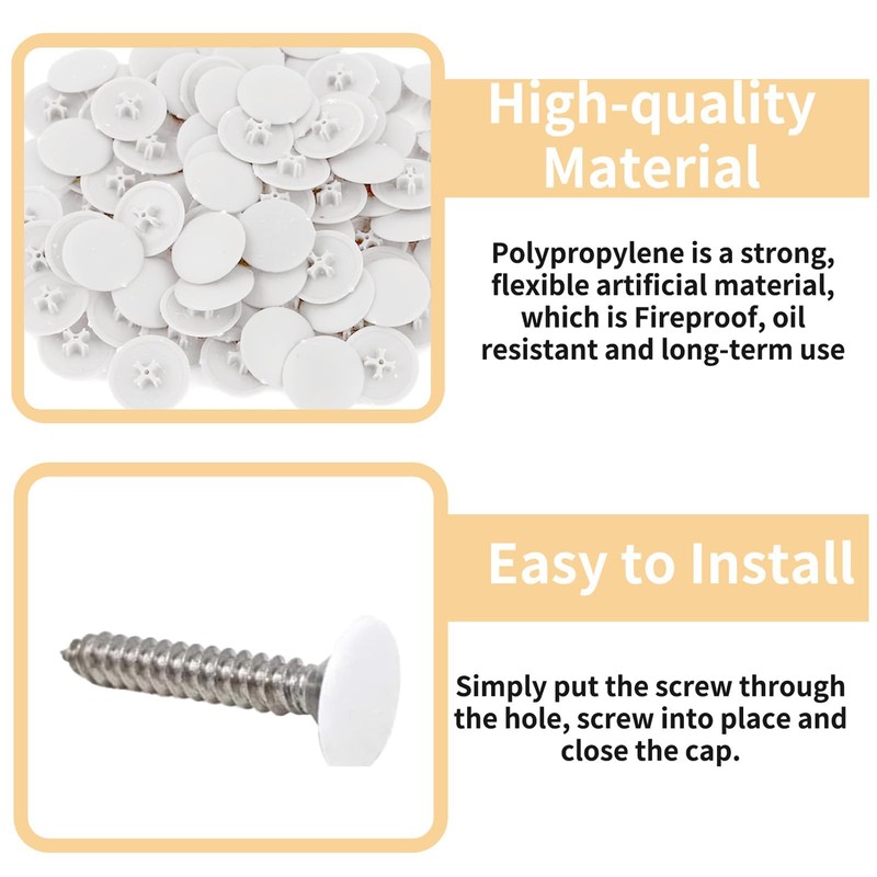 100 Pcs White Screws Caps Cover, 17mm Plastic Screw Caps