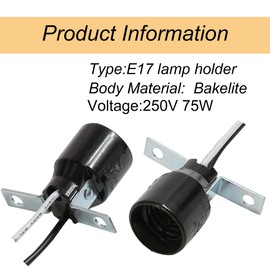 FINELED E17 Intermediate Base Keyless Phenolic Socket,US Standard Lamp Holder with 4 Inch Length Wire,Mounting Brackets for E17 Chandelier Base led, Incandescent Bulbs, Black (3 Pack)