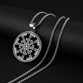 HZMAN Kolovrat Slavic Necklace for Men Stainless Steel Retro Sun Wheel Slavic Pagan Amulet Pendant Jewelry Gift
