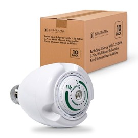 Niagara Conservation N2912 Earth Spa 3-Spray with 1.25 GPM 2.7-in. Wall Mount Adjustable Fixed Shower Head in White, 10-Pack | Bathroom Shower Head Sprayer with Pressure Compensation Technology