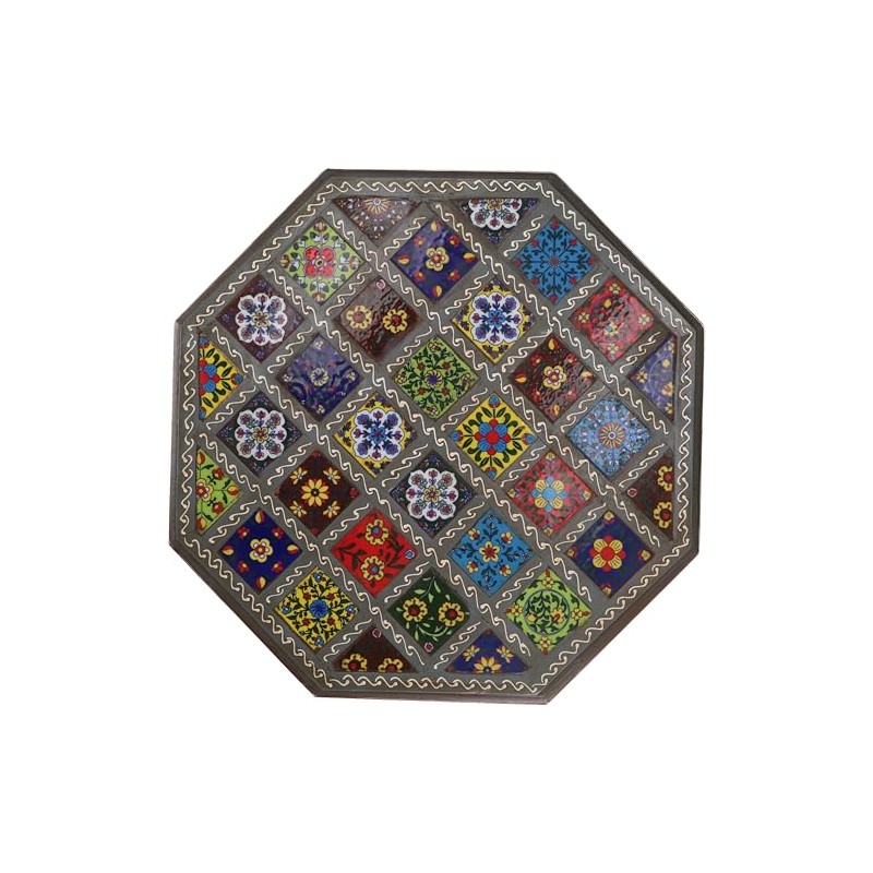 GURU SHOP Painted Small Table with Tile Mosaic - Blue