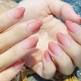 Modelones 32Pcs Pink Ombre Press on Nails Almond, Upgrade Short Almond Fake Nails, Reusable Nail Kit with Nail Glue Adhesive Tabs Mini Nail File, Nails Press Ons 16 Sizes