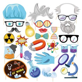 Kristin Paradise 25Pcs Science Photo Booth Props with Stick, Mad Scientist Selfie Props, Chemistry Laboratory Party Supplies, Lab Birthday Theme Backdrop Decorations