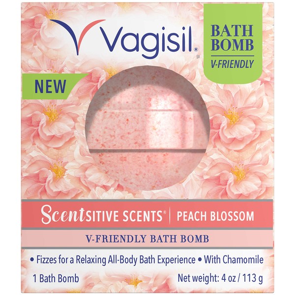 Vagisil Scentsitive Scents V-Friendly Bath Bomb, pH-Friendly for Sensitive Vaginal Skin, Peach Blossom