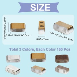 CREATCABIN 450Pcs 2 Hole Half Tila Beads 3 Colors Glass Beads Square Rectangle Mini Opaque with Plastic Container for Craft Bracelet Necklace Earring Jewelry Making(Silver Gold Brown) 5x2mm