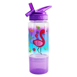 Home Tune 18oz Kids Water Drinking Sip Bottle - Tritan BPA Free, Flip Straw Lid, Easy Open, Lightweight, Snack Compartment, Leak-Proof Water Bottle with Cute Design For Girls & Boys - Flamingo