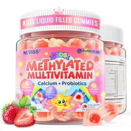 Kids Multivitamin Gummies + Calcium, Probiotics, Vitamin D3, C, Methylated B12 & Methylfolate, B6, A, K2, E, Zinc, Prebiotics for Children Ages 4+, Clean & Sugar Free, for Nutritional Support, 60 Cts