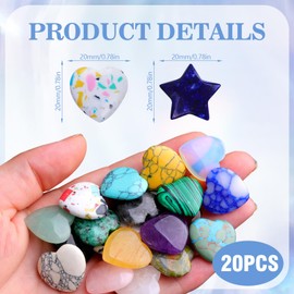 Pack of 20 Gemstones for Children, Lucky Stones for Children, Includes 10 Pieces Gemstone Hearts and 10 Pieces Star Crystal, Healing Crystals Lucky Stones Stone, Healing Stones for Meditation, Therapy