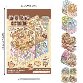 GWAWG 20 Theme 3D Scenery Stickers Book with Tweezer, DIY Landscape Decal Collection for Journaling, Scrapbooking Room Decor, Creative Stationery Set Crafts Gifts for Kids Adults