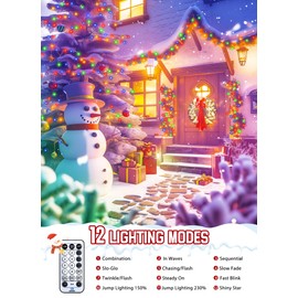 Minetom 50 Ft 1000 LED Cluster Christmas Tree Lights Outdoor Firecrackers String, 12 Modes Timer Remote Waterproof Plug-in Twinkle Fairy for Xmas Tree Party, Multicolor