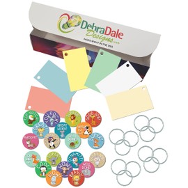 Debra Dale Designs | Made RIGHT in the USA | Kids Blank Flash Cards | Budget-Friendly | Spill-proof box | 2" x 3-1/2" | 1,000 hole-punched index cards with 12 rings | 6 colors | 20 Stickers | Ages 2+