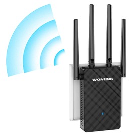 WONLINK Wireless Amplifier 1200 Mbps Dual Band WLAN Repeater with MU-MIMO, 4 Antennas, Ethernet Port, WPS, Signal Strength Display - Repeater/AP/Router Mode for Indoor (EU Plug), Black